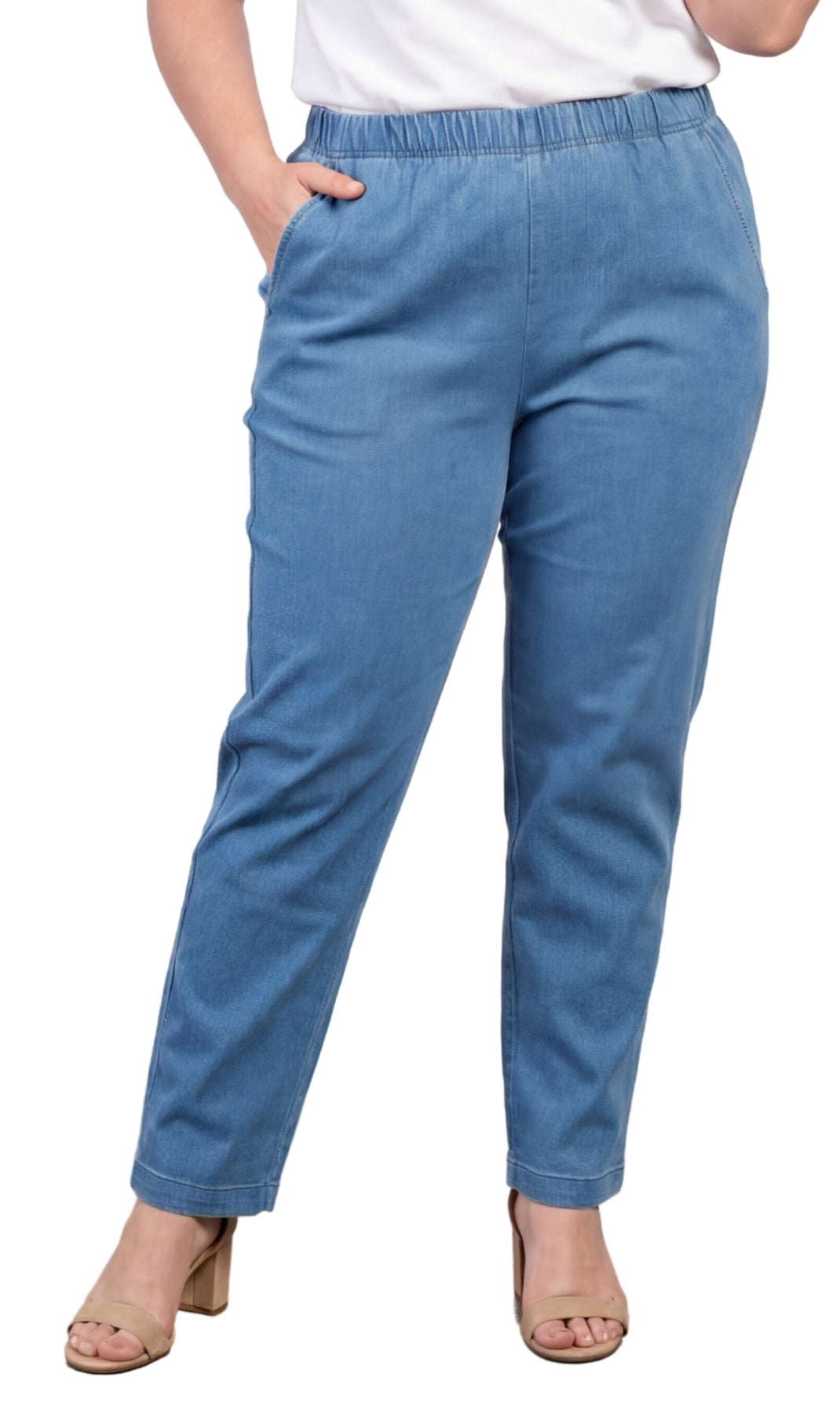 Women's Lightweight Pull-On Denim Jeans — Elastic Waist No Zipper
