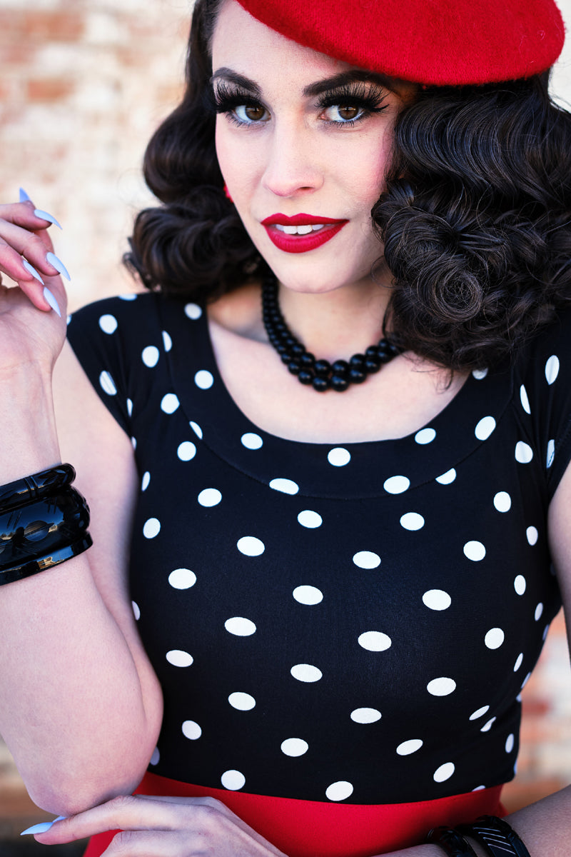 Boat Neck Top in Polka Dots