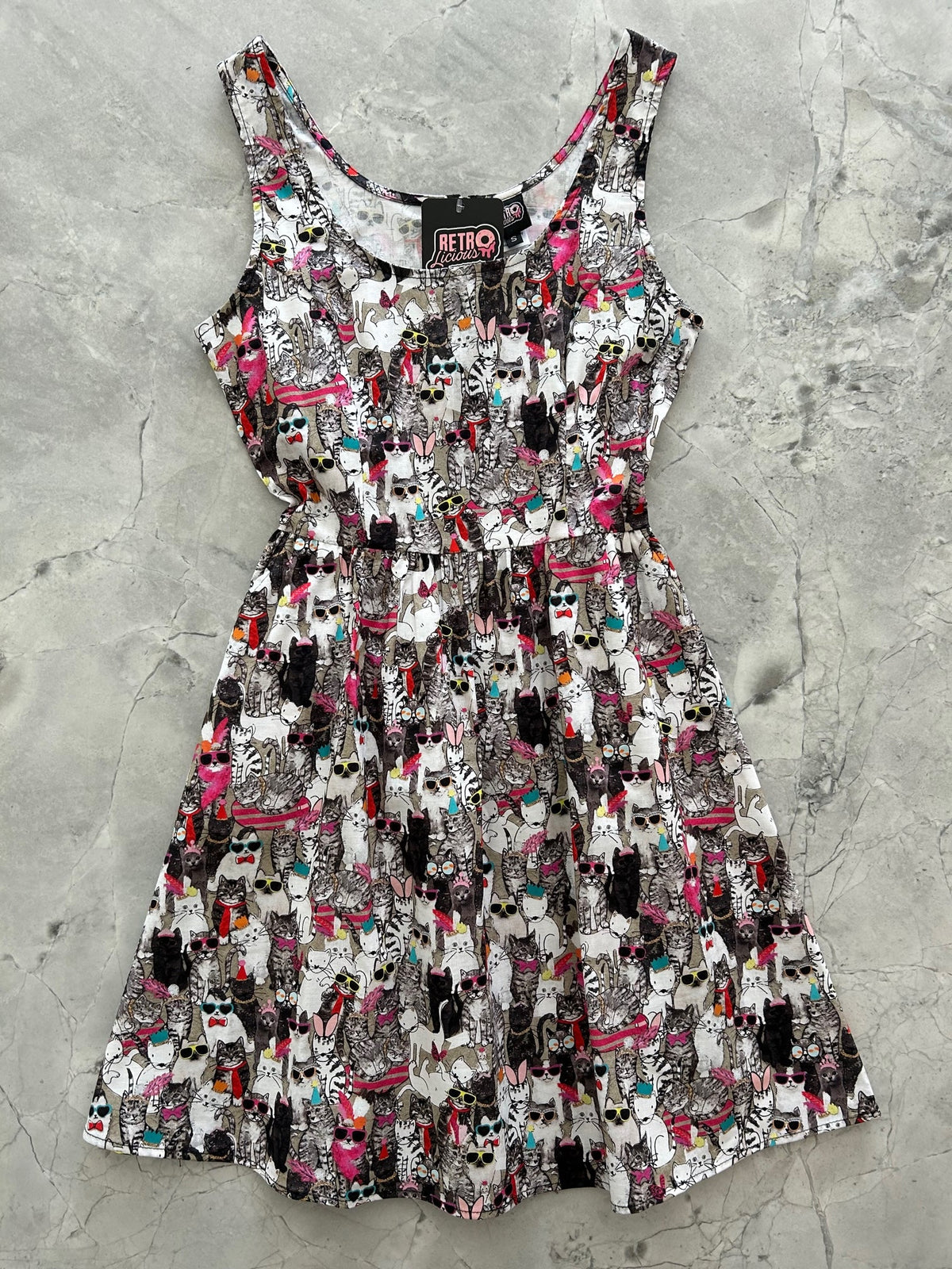 Cool Cats Shorter Length Fit & Flare Dress - 3X only, 1 left!