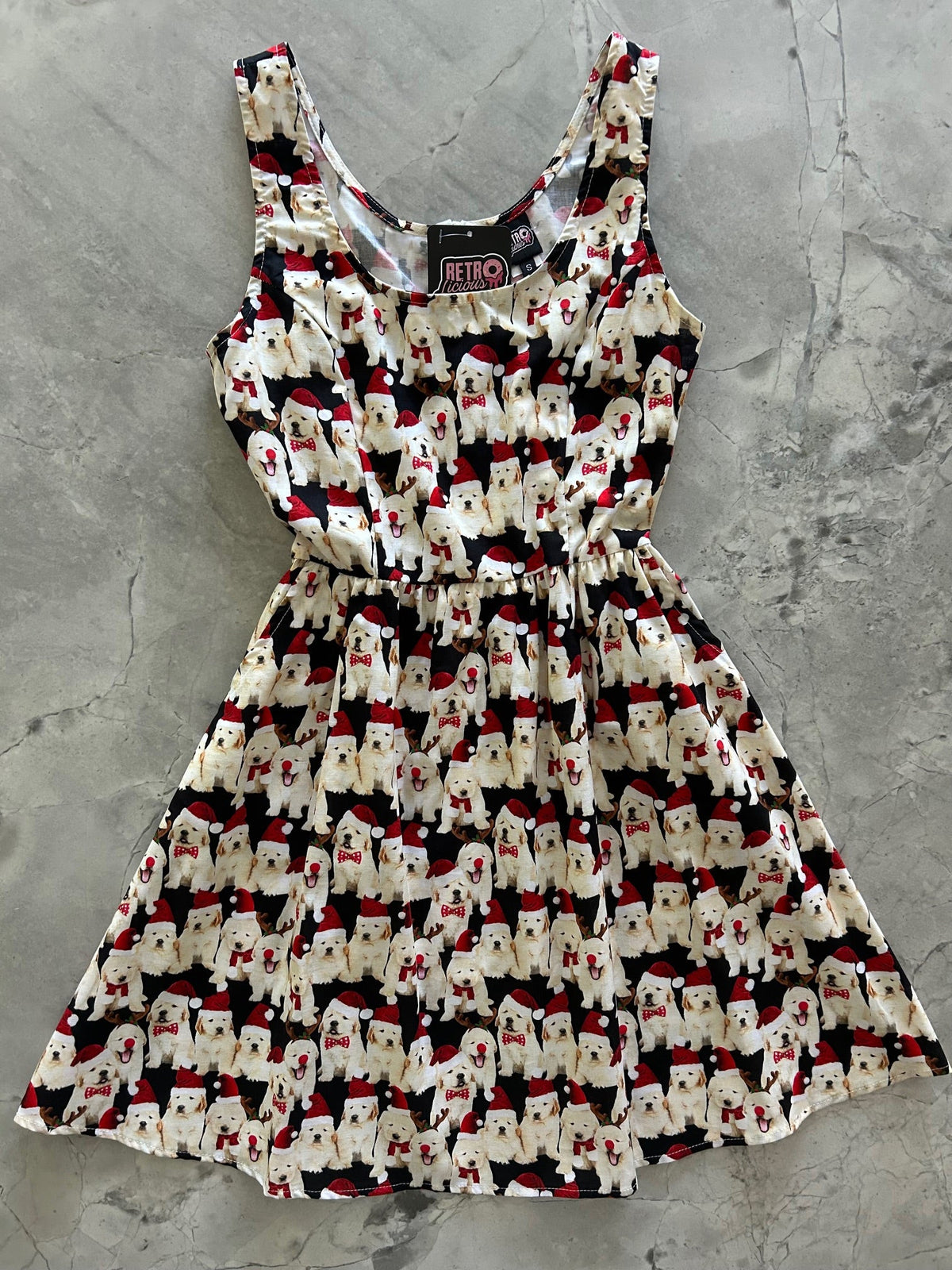 Dogs in Santa Hats Shorter Fit & Flare Dress